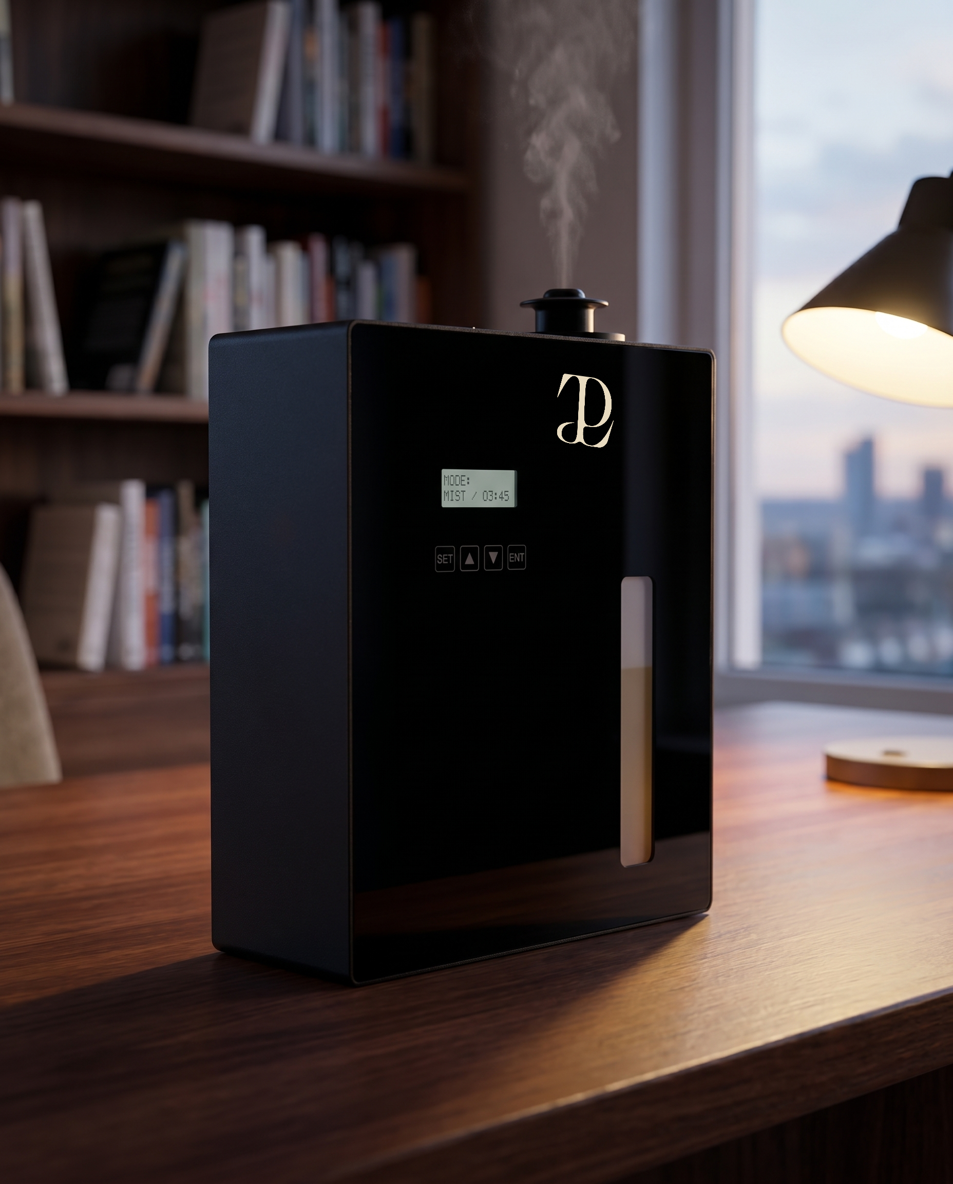 TP2 Großraumdiffuser – Premium-Hero, mattschwarz mit Display und Logo
