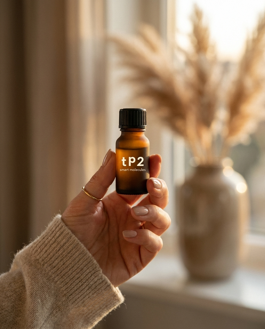 TP2 Terpenöl in der Hand – Waldbaden für Zuhause